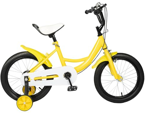 Wisteriariy Bicicletta per Bambini da 16 Pollici, per Bambini da 5 a 8 Anni, con Stabilizzatori e Campana, per Principianti con Doppio Freno Regolabile in Altezza (Giallo)