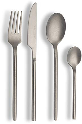 ECHTWERK Posate da tavola Malou, argento stonewashed, 16 pezzi, posate per fino a 4 persone, acciaio inox di alta qualità, acciaio cromato-nickel