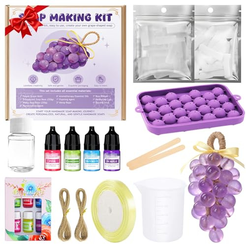 Kit Sapone Fai da te, Kit per Sapone Fai da te, con Base per Sapone Fai da te, Stampo Sapone, Corda di Canapa e Vari Accessori, Preparazione di Sapone Artigianale a Forma di Uva, Adatto Principianti