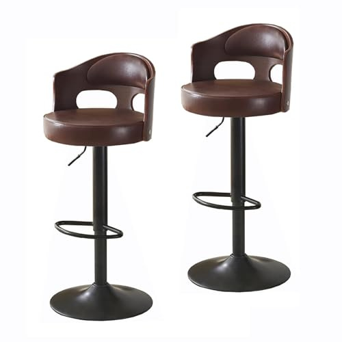 Barstolar I Metall Med Konstnärlig Design, Rygg Massivt Trä Klädd Sits, Snurrpall Kohudsits, Lyftbar Köksö(Dark Brown,PU 1pcs)