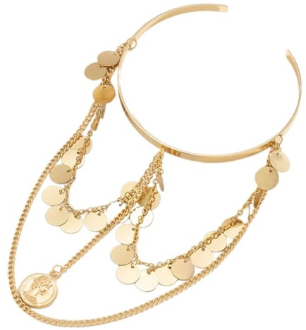 HEALEEP Pulsera de Brazo Ajustable para Mujer, Brazalete de Metal Dorado, Cadena Étnica Flecos y Lentejuelas, Accesorio Punk para Decoración del Brazo, Joyería Boho para Uso Diario