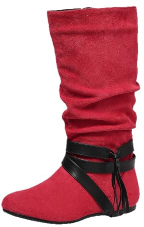 Slouchy rynkade knähöga stövlar för kvinnor platta western cowboy ridstövlar | med spänne nit rem dekor vardagliga höga vinterstövlar för semester fest shopping gatustil födelsedag