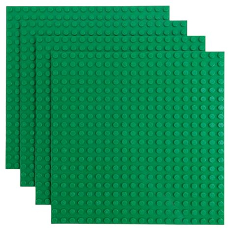 Q-Bricks Classic Bauplatten | 20x20 Noppenanzahl | 16 * 16 cm | Kompatibel mit Meisten Marken | 4 STK. im Set | Farbe: Signalgrün