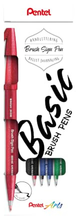 Pentel Sign Pen Brush Touch set om 4, sorterad, fiberpenna med borstliknande spets, grön