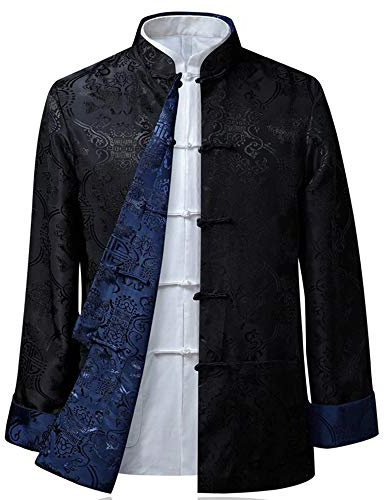 BOZEVON Hombres/Mujer Chino Tang Traje Tops - Primavera otoño Ambos Lados Abrigo Chaqueta de Manga Larga de Artes Marciales Kung Fu Camisetas Tang, 2XL/Estilo 07 - Hombres