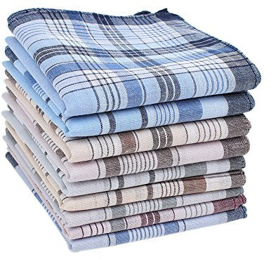 HOULIFE 6/9 Stücke Herren Stoff Taschentücher 100% Baumwolle Weich Handkerchief mit Karo-Muster, 38x38cm/15x15