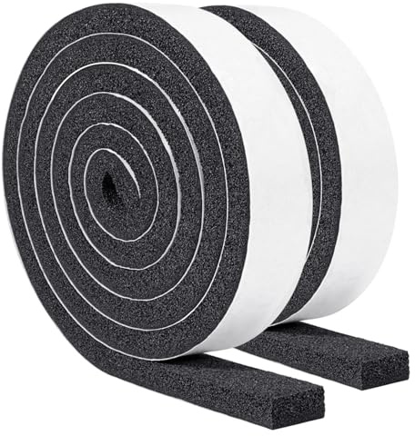 Yotache Maximum Compression Sponge 1 x1/2, Rubber Foam Strip Adhesive for Insulation, Weatherstrip, Gap Blocker, Anti-Vibration, Anti-Collision, 6.5 Feet Long 2Pcs