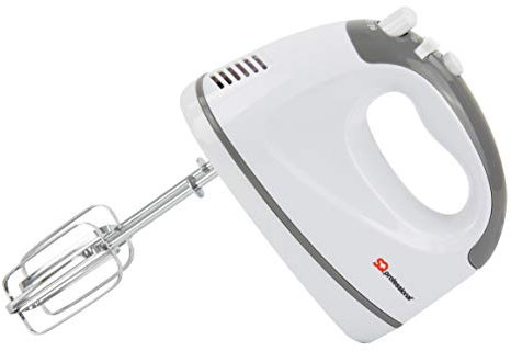 SQ Professional Blitz Hand Mixer - Electric Whisk and Beater for Baking, 5 Speeds, Stainless Steel Kneader, 300W (White)