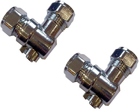 15mm Angled Isolating Valve Compression 90 Degree Elbow Chrome - Pack of 2