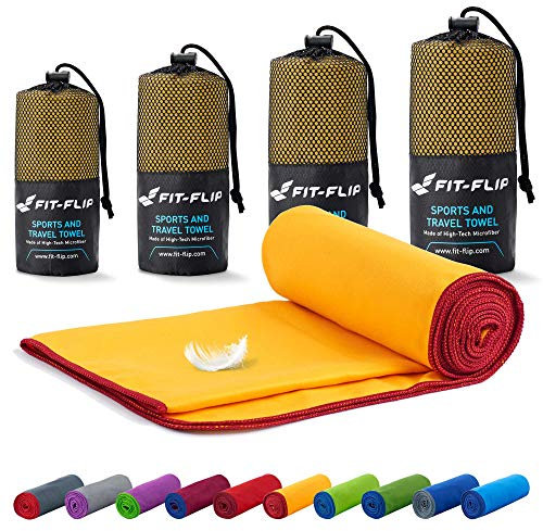 Fit-Flip Mikrofaser Handtuch - kompakt, leicht und schnelltrocknend - Microfaser Handtücher - als Reisehandtuch, Sporthandtuch, Strandtuch und Badetuch groß (80x180cm, Gelb - Weinrot)