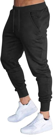BUXKR Men's Slim Joggers Workout Pants for Gym Running and Bodybuilding Athletic Bottom Sweatpants with Deep Pockets,Black,M