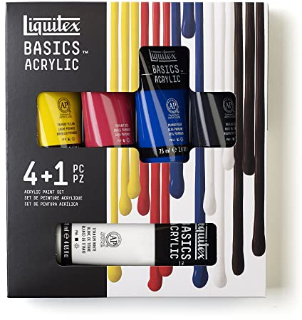Liquitex Acrylic Basics Set of 4 x 75 ml and 1 x 118 ml Colours