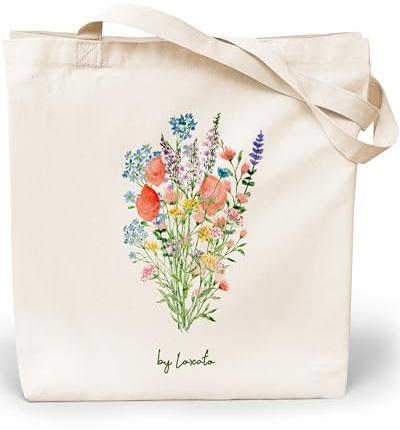 Loxato Tote Bag Aesthetic - Borsa Shopper Cotone 220g/m2 35x42cm - Borsa Tela Donna - Borse Shopper Tela - Extra Largo 8cm