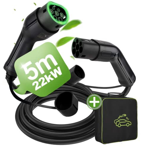 veco chajor Cable de Carga Coche Electrico Tipo 2 32A | 22kW | Trifásico|5 Metros|Tipo 2 a Tipo 2| Cable Coche Electrico Tipo 2 BEV PHEV Compatible con Coche Europa…