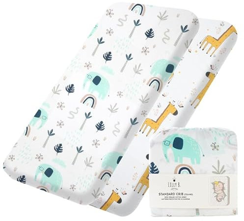 Lilly B. Bio-Baumwolle GOTS 2 Spannbettlaken für Kinderbetten, kompatibel mit Next2me, Snuzpod und Allen Beistellbetten, Mini-Kinderbett bis 140 x 70 cm, Packung mit 2 Laken (Jungle)