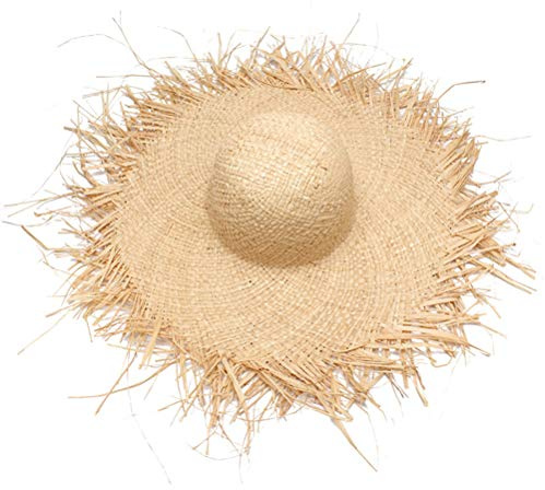 Sombrero de sol de paja de rafia para mujer, gorra de paja de ala ancha y flecos sombrero de playa tejido a mano para viajes de vacaciones