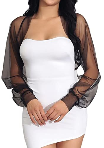 GORAIS Wedding Tulle Bolero Shrug Evening Jacket Long Sleeve Bridal Party Mesh Cardigan for Women and Bride Dresses