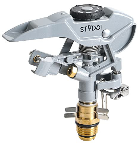 STYDDI Tête d'arroseur à impulsion en zinc de 1,27 cm, tête d'arrosage à impulsion en zinc avec filetage NPT de 1,27 cm, réglable de 20 ° à 360 ° pour irrigation de jardin, pelouses, cour