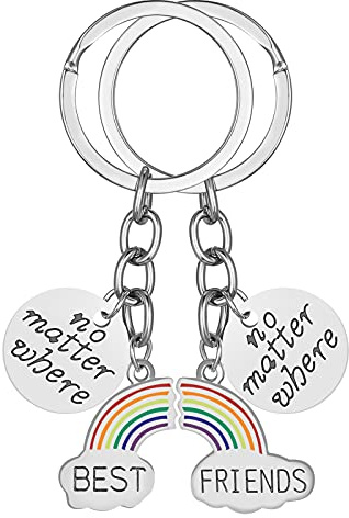 FRIUSATE Best Friends Keyring No Matter Where, 2 Pcs Rainbow Keychain Friendship Gifts for Girls, Best Relationship Key Ring Friend Stitching Rainbow Pendant BFF Gift