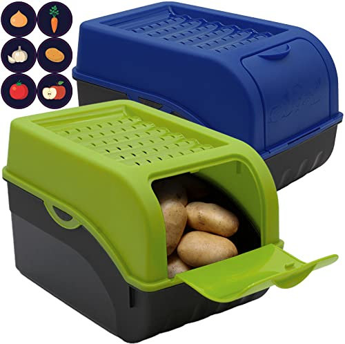 ARTECSIS Kartoffel Aufbewahrungsbox grün/blau 2er Set I Gemüsebox Kartoffelbox mit Deckel für ca. 4 kg Kartoffeln + 6 Aufkleber mit Gemüsesorten