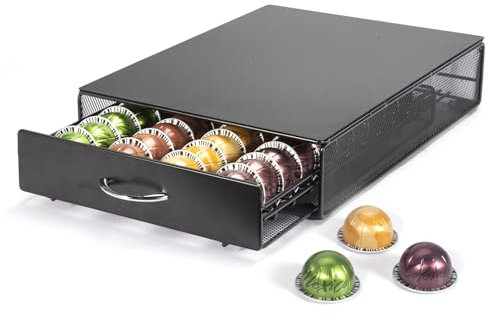 SYSYLY Vertuo Kapseln kapselhalter,Vertuo Kapseln Schublade, Metall Kaffeekapselhalter Kapselspender Ständer Kaffee Kapselständer Schubladenablage Stapelständer zur Aufbewahrung-schwarz