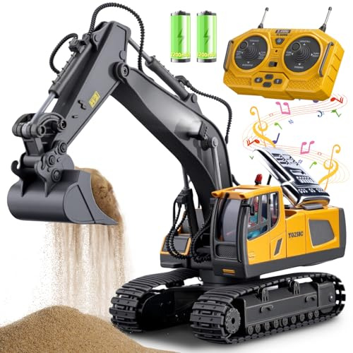 Samtop Remote Control Excavator Toys, 11 Channel 1:20 RC Construction Vehicles, 680° Rotation Hydraulic Car Toys for 6 7 8 9 10 Year Old Boys Kids, RC Truck Digger Toys Christmas Birthday Gifts