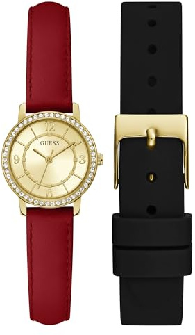 GUESS Analog-Uhrenschatulle, goldfarben und Kristall, Austauschbare Riemen/Goldfarben/Champagner, Einheitsgröße, Klassisch