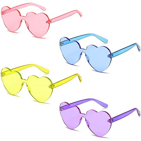 PNOOFR 4 Stück Herzförmige Retro Partybrille, Herz Sonnenbrille, Party Halloween Kinder Erwachsene