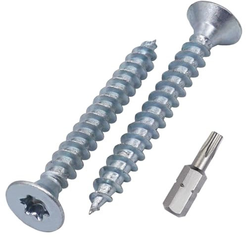 SKIR'CO (100 unidades) Tornillos para madera de acero galvanizado 6,0 x 50 mm, cabeza Torx, cabeza avellanada, tornillos para aglomerado, totalmente roscados