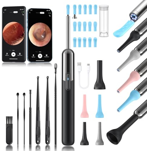 Yorsfun Ear Wax Removal, 3 in 1 Earwax Removal Kit, 1080P HD Ear Cleaner with Camera, FSA HSA Eligible, Otoscope with 7 Ear Spoon, Ear Cleaning 6 LED Lights 15 Ear Tips, Ear Camera for iOS & Android
