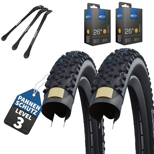 2er Set Schwalbe Black Jack Fahrradreifen 26 Zoll (47-559) + AV DV SV Schlauch und 3 Metall Reifenheber (26x1.90 Zoll (47-559), DV-Ventil Schläuche)