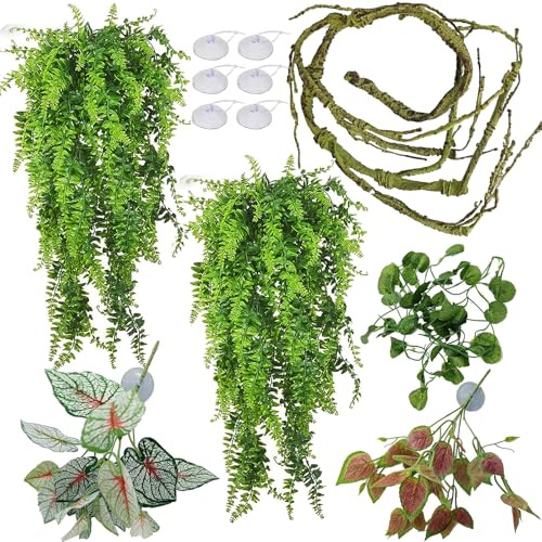 MEPHAN Reptile Plants for Bearded Dragon Tank Accessories, Terrarium Plant Artificial Decor for Snake Cage, Fake Plant for Leopard Gecko Habitat, Lizard Chameleon Ball Pythons (Group BN)