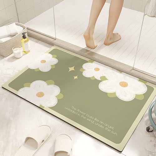 Badezimmerteppich 60X90Cm Apfelgrün Badteppich rutschfest Waschbar,Duschvorleger Schnelltrocknend,Stein Badematte,Diatomite Stone Bath Mat,Super Absorbierende Badvorleger