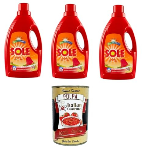 Sole - Detergente clásico para lavadora para ropa delicada con aceite de pachulí, 3 x 1lt+ Italian Gourmet Polpa di Pomodoro, 400 g