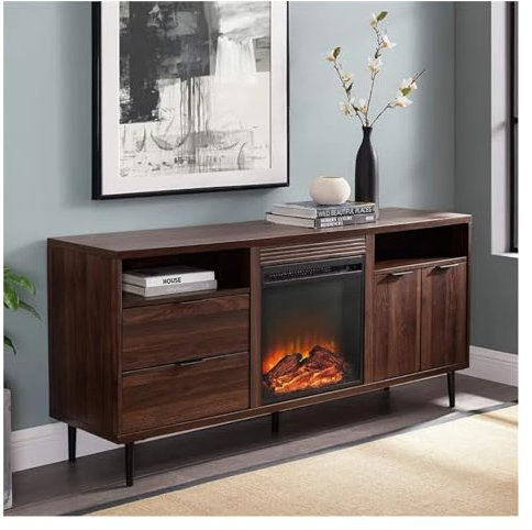 Wfxjyg2223 Electric Fire Insert TV Stand Wood Fireplace TV Stand Cabinet Doors And Drawers For TV's Flat Screen Universal TV Console Modern Fireplace Entertainment Center