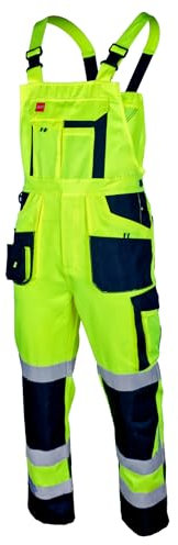 ART.MAS Hi-Vis Bib and Brace Overalls Yellow Class 2 Visibility Work Dungarees with Reflective Bands - Comfort & Safe Construction Railway Highway Workwear (30/32 Inch - 48 EU, NO Knee Pads)