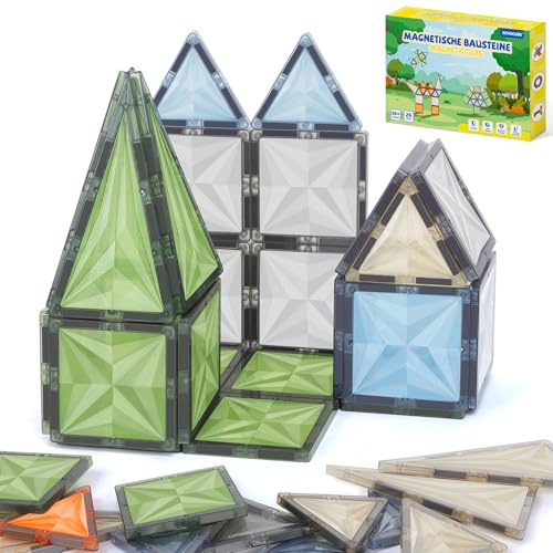 ECHOCUBE Magnetiska Byggtill för Barn, 26-styck Naturfärgade Magnetiska Byggblokk, Utbildande Byggspelet för Barn från 36 Månader och Uppåt