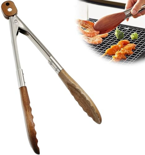 Pinze da Cucina, Pinze Barbecue Legno, Pinze Multifunzionali da 30 cm per Cucinare, Pinze per Cucinare in Legno e Acciaio Inox, Utensili per Cucinare, Grigliare, Barbecue, Buffet.