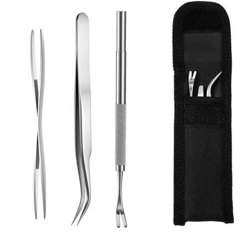 HJZHII 3PCS Tick Removal Tweezers, Stainless Steel Tick Remover for Human with Storage Bag Ticks Remover Safe Ticks Removers Kit for Human Pet Dog Cat Horses