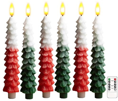 Lot de 6 bougies sans flamme pour sapin de Noël – Bougies coniques LED en cire véritable avec télécommande et minuteur, bougies électriques à piles à intensité variable pour décoration de vacances