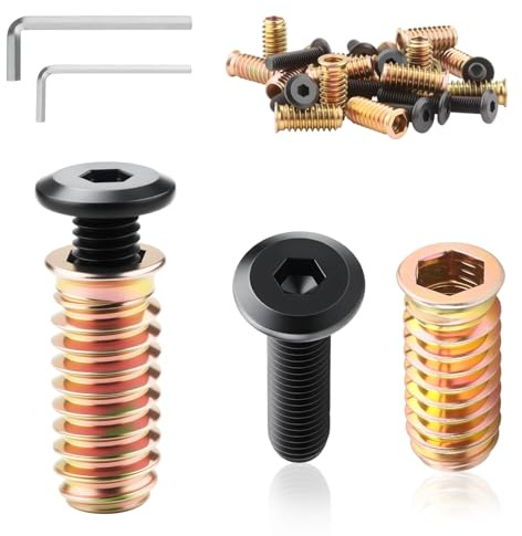 Msymsyu Gänginsats för trä 25 st. skruvmuttrar M6 Innehåller M6x14mm kolstål skruv M6x12mm muff med 2 st. nickel sexkantnyckel för DIY trämöblers förbindelser