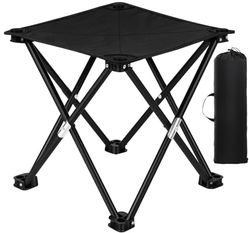 AOOSA Sgabello Pieghevole, Sgabello Pieghevole con Zaino e Borsa per il Trasporto, Mini 32.5×32.5×33.5cm, Capacità di Carico Massima 90 kg, Sedia da Campeggio Portatile per Esterni, Pesca, Picnic-Nero
