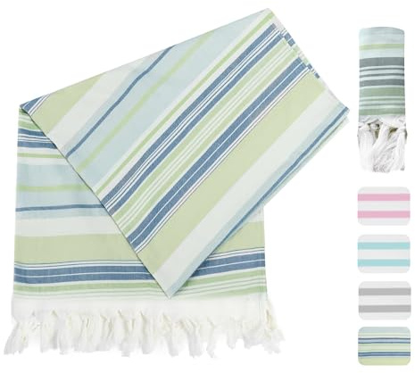 Winthome Telo Mare Hammam 180x100cm- Telo Hammam Morbido 100% Cotone, Leggero Salvaspazio, Telo da Spiaggia con Frange, Assorbente, Asciugamani da Mare Senza Sabbia per Donna Uomo (1 Pack)