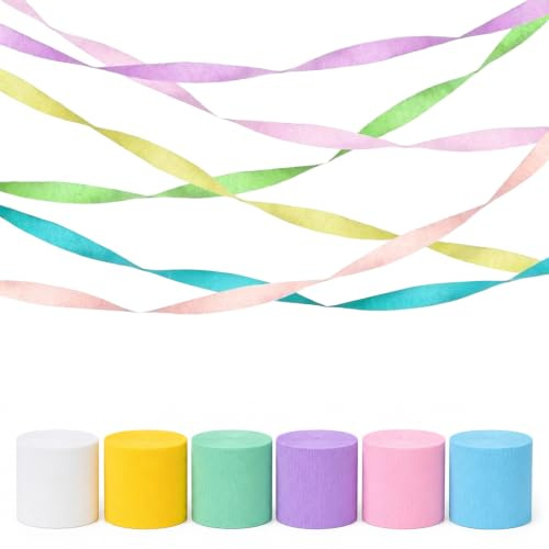 Premium Crepe Paper Rolls Streamers Set, Colorful Paper Streamers for Party Decorations, Elegant Pastel Tissue Paper Backdrop for Birthday, Wedding and Festival DIY Crafts,4.5 cm x 25 m/Roll