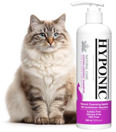 HYPONIC Champú de Terapia Natural hipoalergénico, sin Perfume para Todos los Gatos | No Requiere acondicionador | Sin sulfatos ni parabenos 10.14 oz (300 ml)