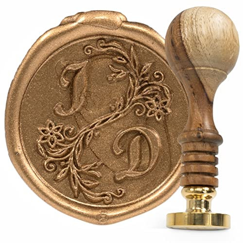 gravurART Personalisierter Siegelstempel mit Wunschinitialen und Zierranke - Briefe oder Save the Date zur Hochzeit mit Wachssiegel personalisiert