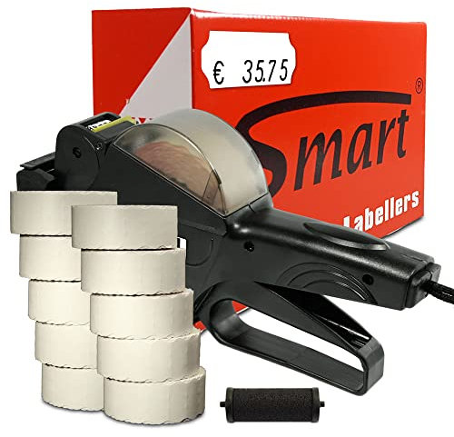 HUTNER Preisauszeichner Set Smart 6 inkl. inkl. 15.000 Preisetiketten 26x12 - Weiss permanent + 1 Farbrolle | Preisauszeichnungsgerät