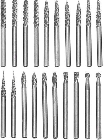 Gasea 20pcs 3mm 1/8 Shank Double Cut Head Tungsten Carbide Rotary Burr Set for Woodworking, Carving, Engraving