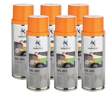 Normfest Lackspray RAL 2011 Tieforange – seidenglänzender Nitro-Kombinationslack, hohe Deckkraft, witterungsbeständig, kratzunempfindlich, für Metall, Kunststoff, Holz und mehr, 6x 400 ml