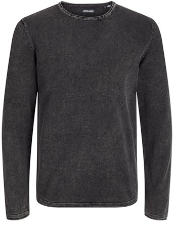 JACK & JONES Herren Strickpullover Rundhals Basic Langarm Sweater Baumwolle Shirt JJEHILL, Grau (Caviar), M